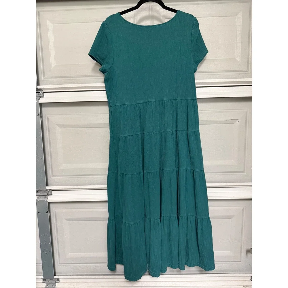 Maeve Anthropologie Gillian Teal Tiered Midi Dress Scoop Neck XL Boho Prairie